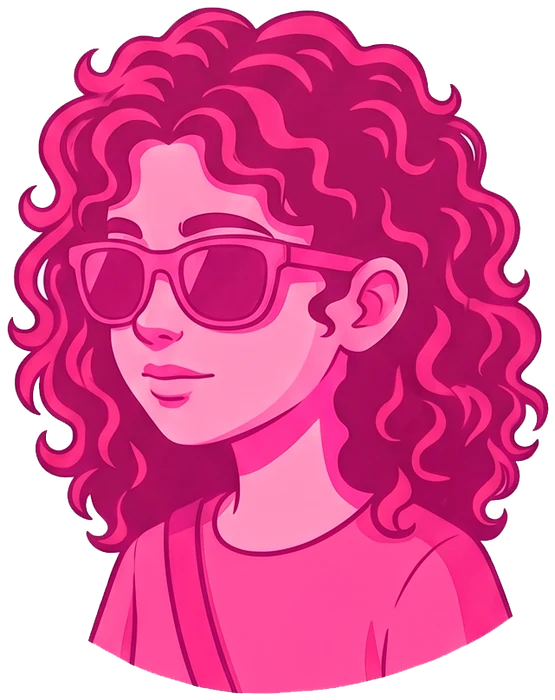 Retrato de Itzel, con el pelo rizado y gafas de sol