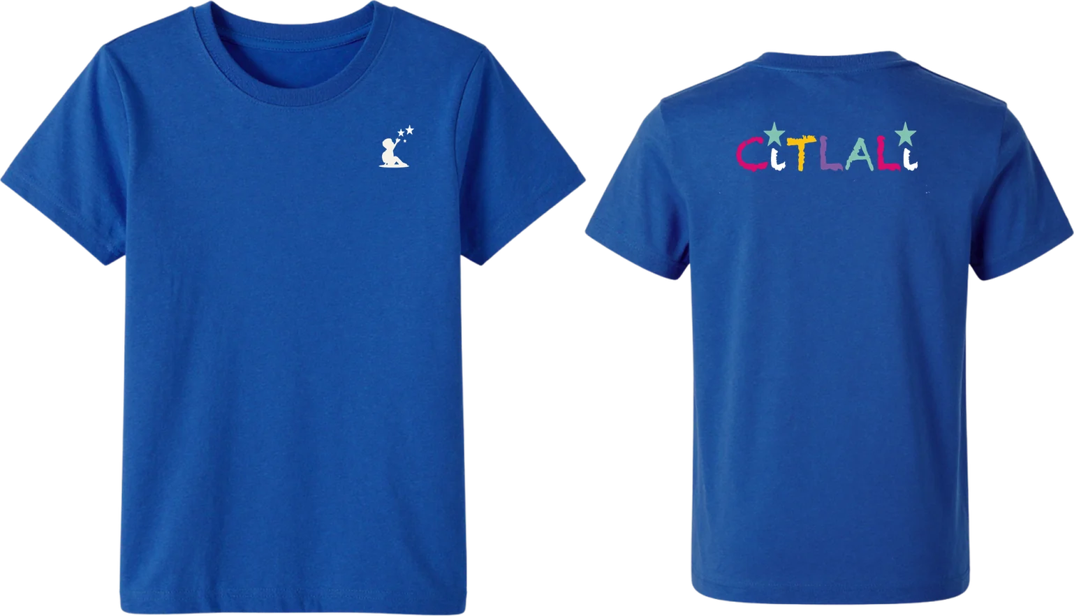 Camiseta azul royal, de frente y de espalda
