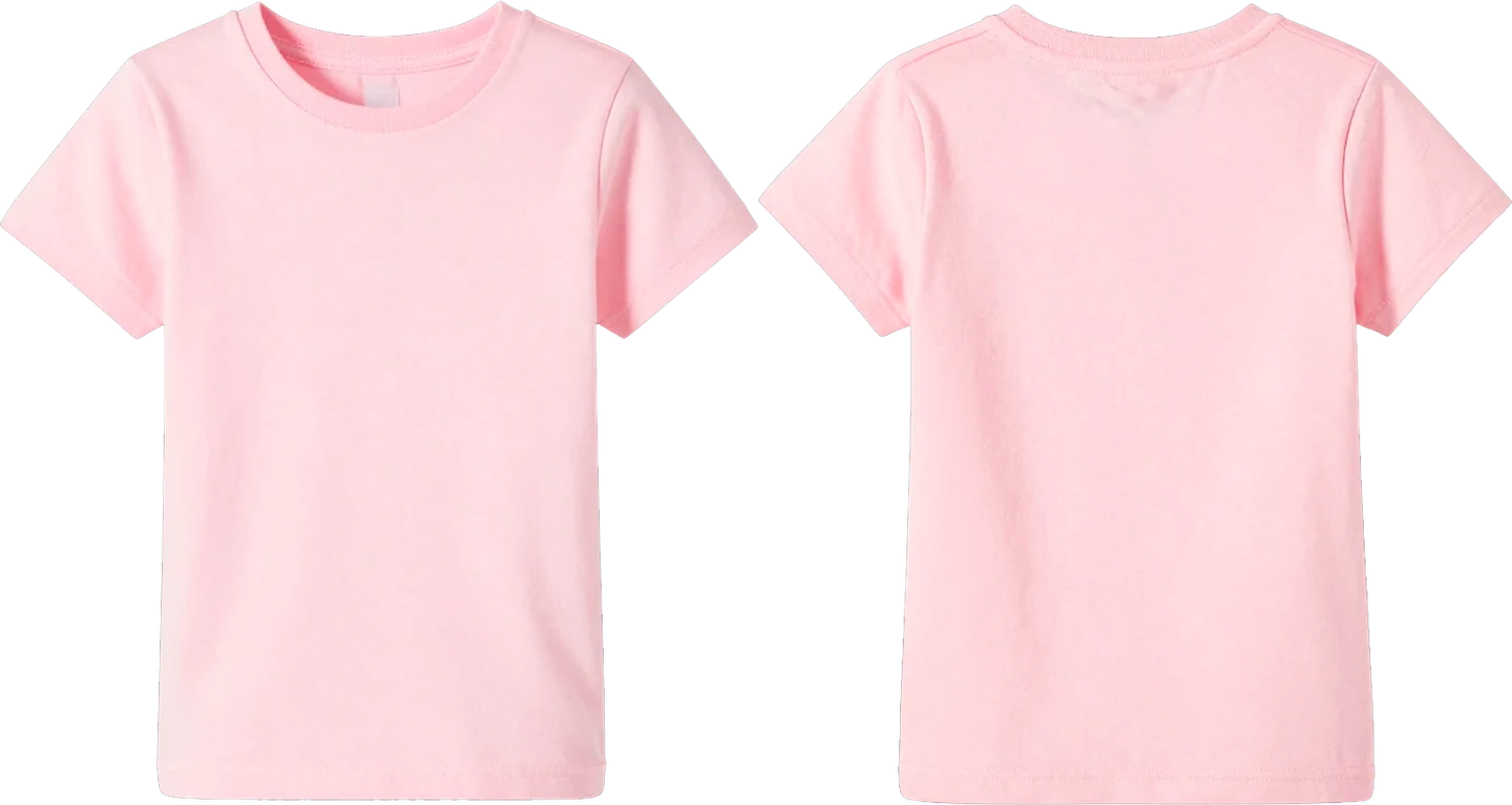 Camiseta rosa bebé sin logo, de frente y de espalda