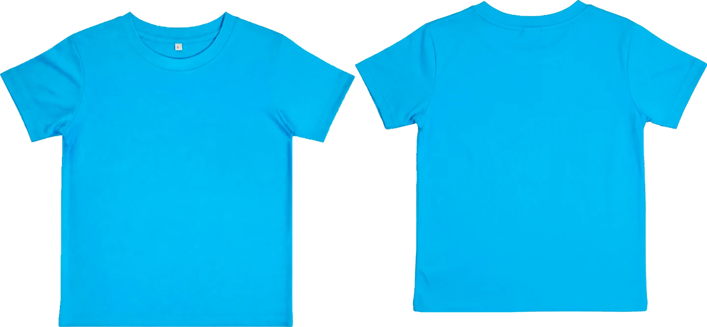 Camiseta azul turquesa sin logo, de frente y de espalda